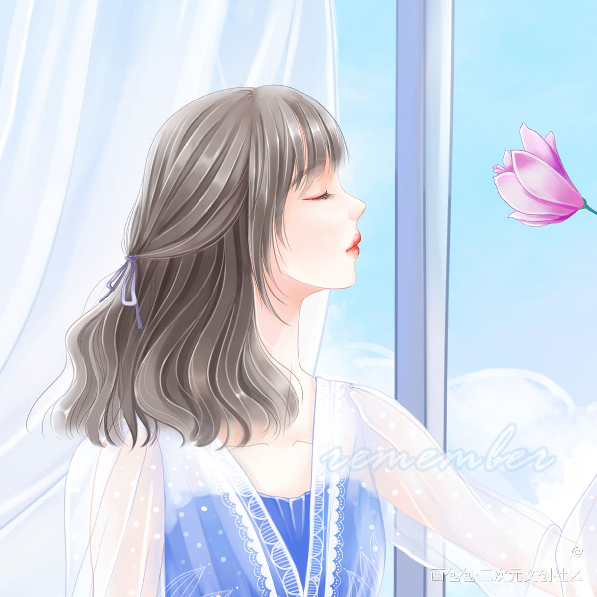 诠释浪漫_厚涂平涂日系浅色系少女插画原创绘画作品