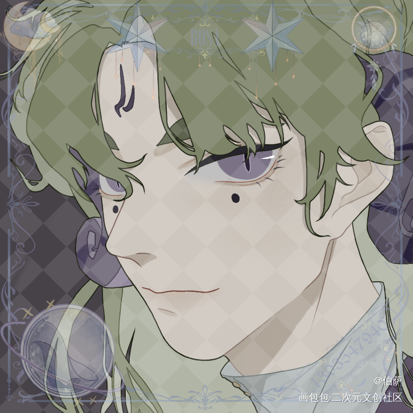 满意的稿子_赛璐璐平涂双发色眼罩头像原创绘画作品