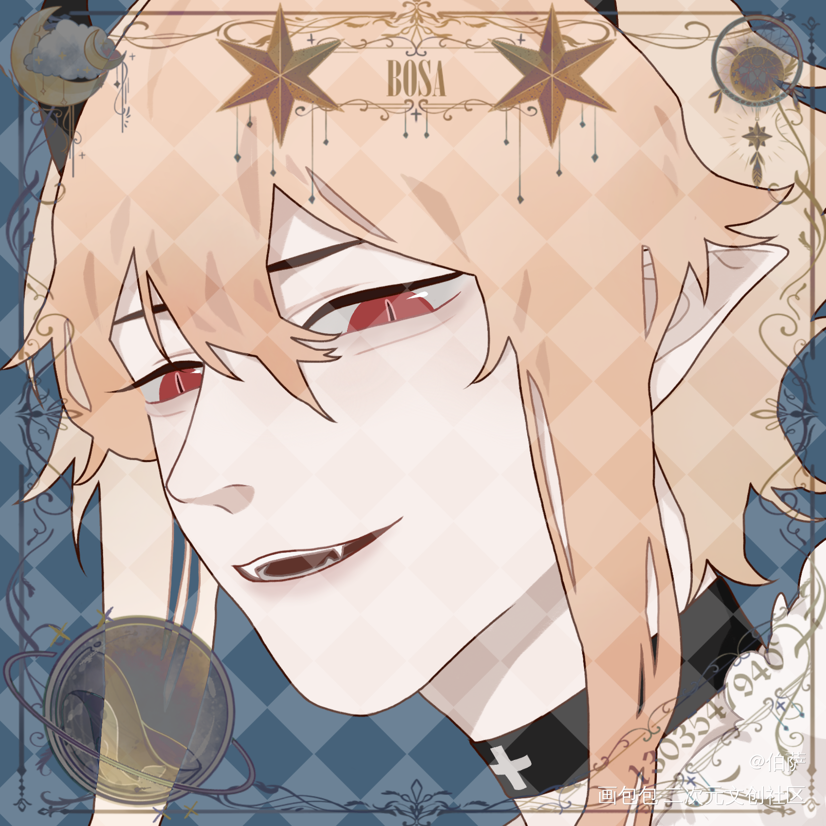满意的稿子_赛璐璐平涂双发色眼罩头像原创绘画作品