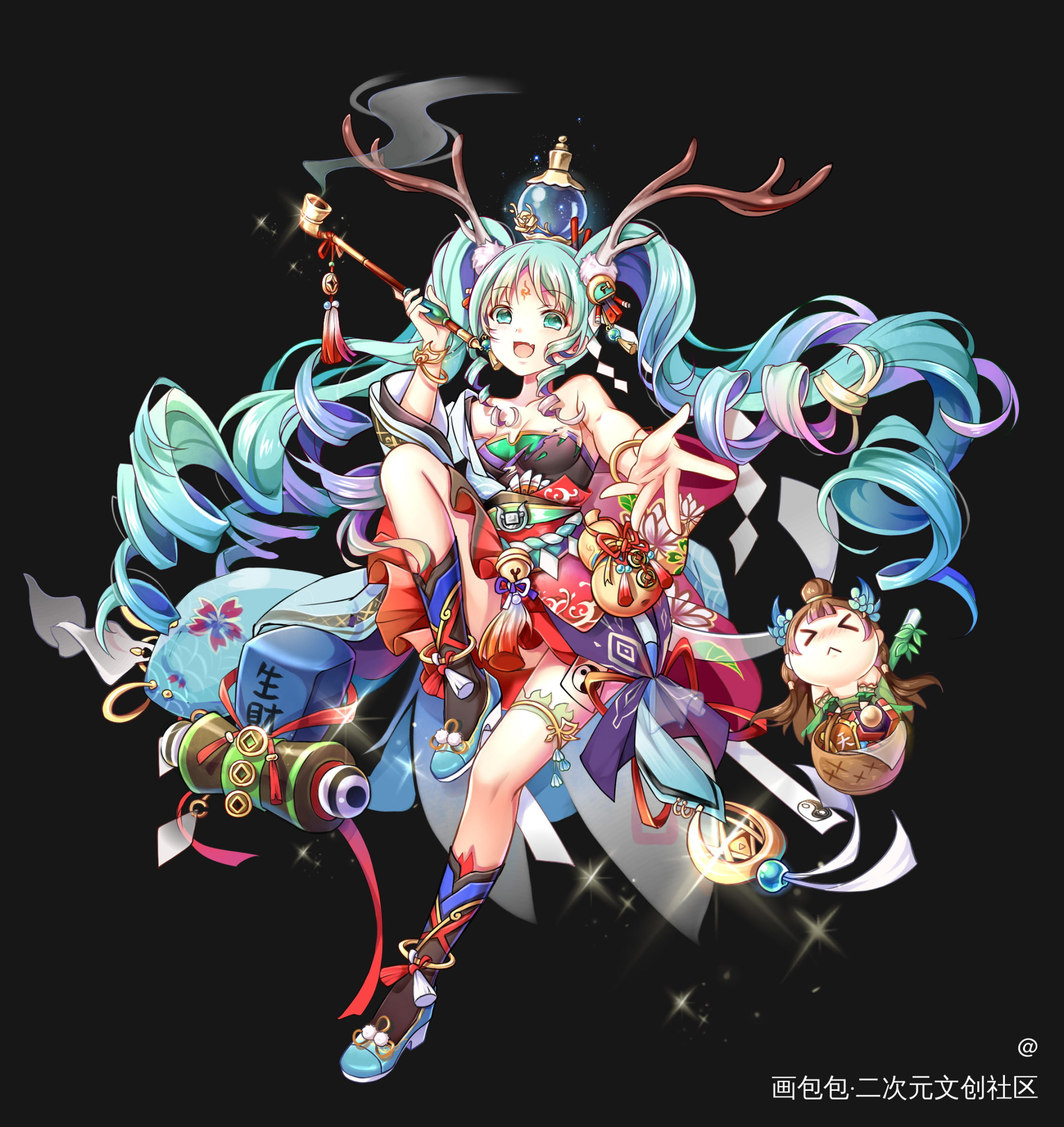 立绘_立绘平涂日系双马尾头像原创绘画作品