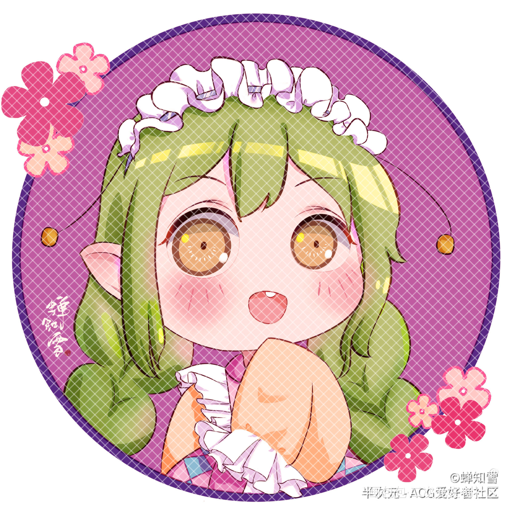 稿子_平涂麻花辫人设头像同人绘画作品