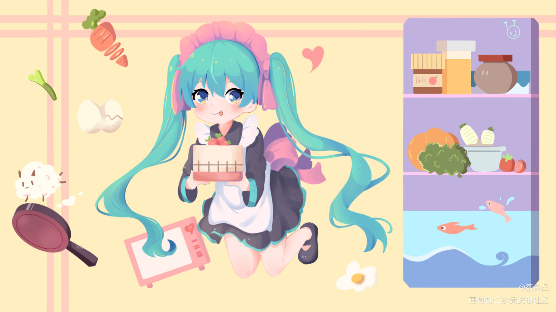女仆miku_VOCALOID初音未来萌系可爱Q版女仆萝莉插画绘画作品