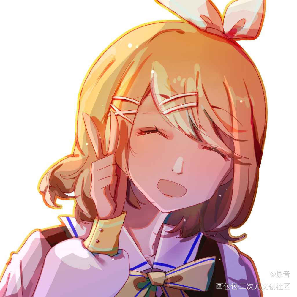 rin_VOCALOID镜音铃rin平涂日系剪刀手我要上首推头像绘画作品