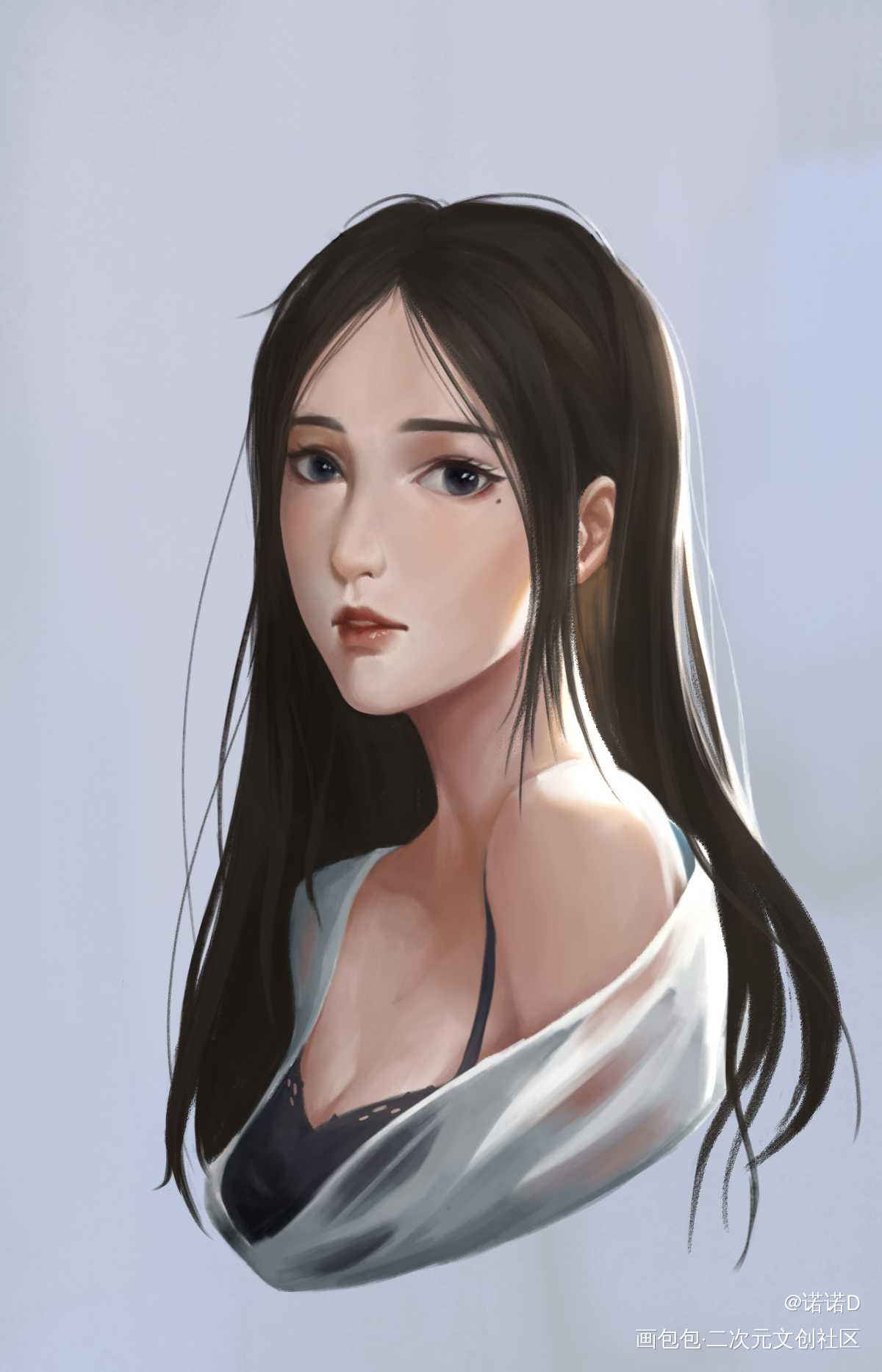 老图混更_厚涂半身黑发泪痣原创绘画作品