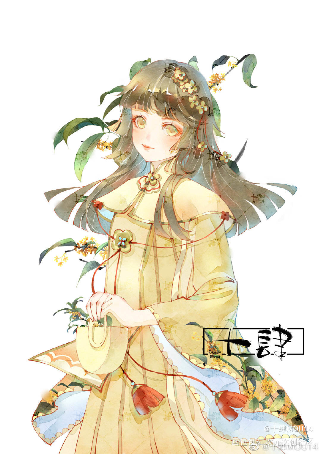 花草皆灵•二_平涂姬发花卉少女原创绘画作品