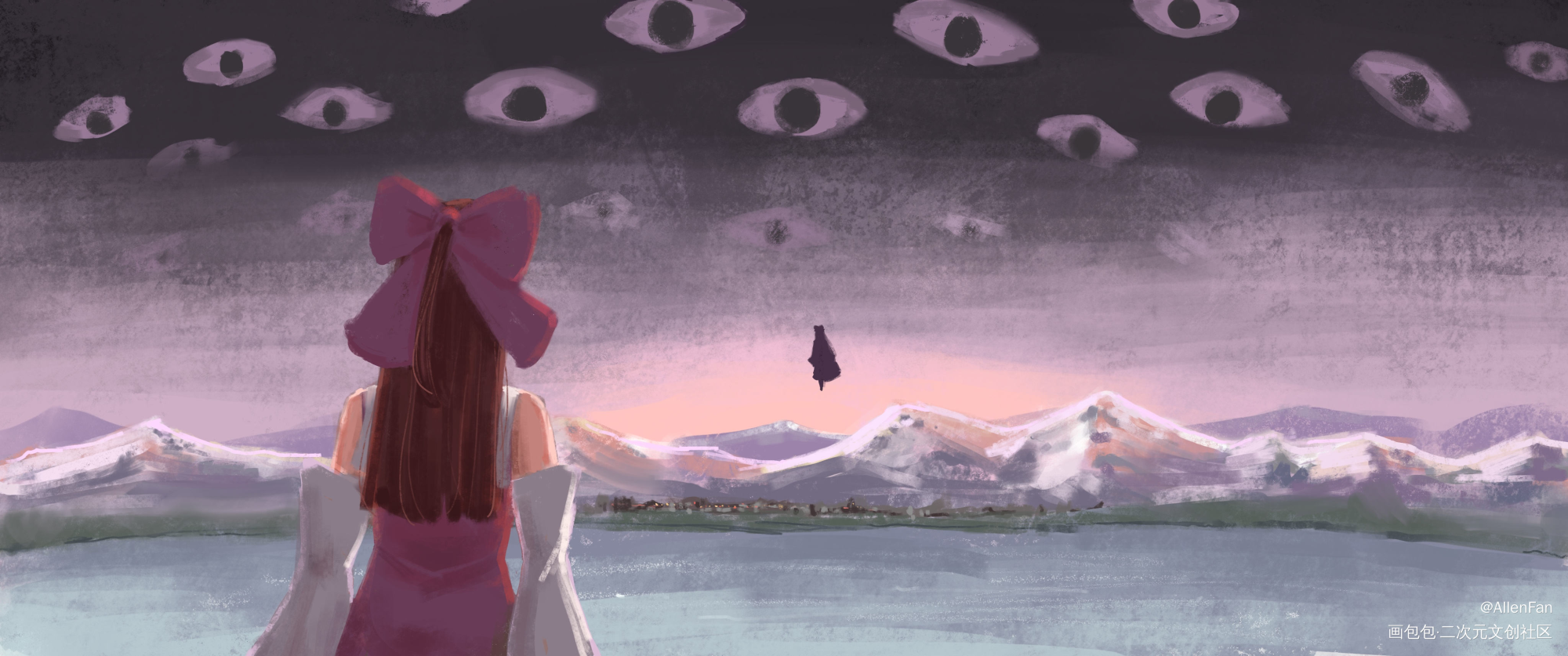 夕焼け_东方project八云紫博丽灵梦厚涂场景感插画绘画作品