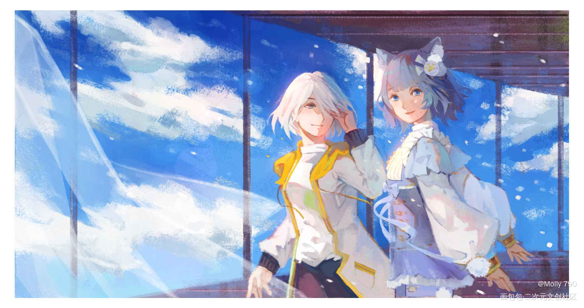 约稿图4_厚涂日系天空插画原创绘画作品