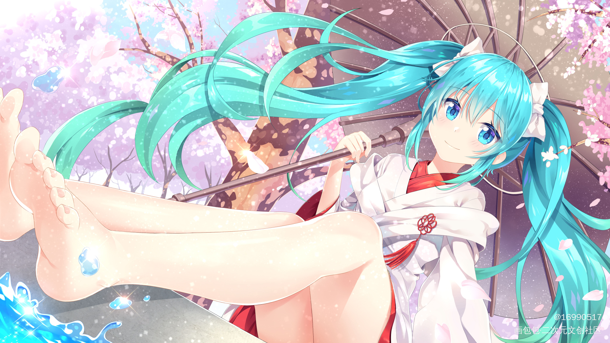 初音_初音未来平涂日系裸足双马尾头像插画绘画作品