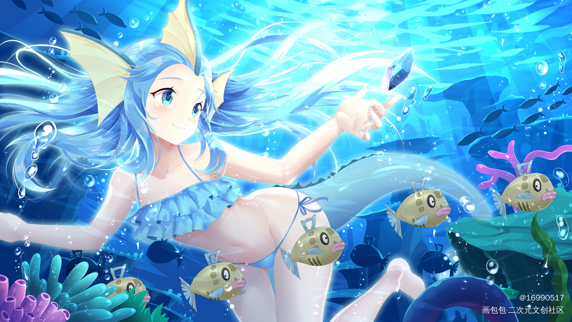 水精灵_宝可梦水精灵平涂日系拟人头像头像插画绘画作品