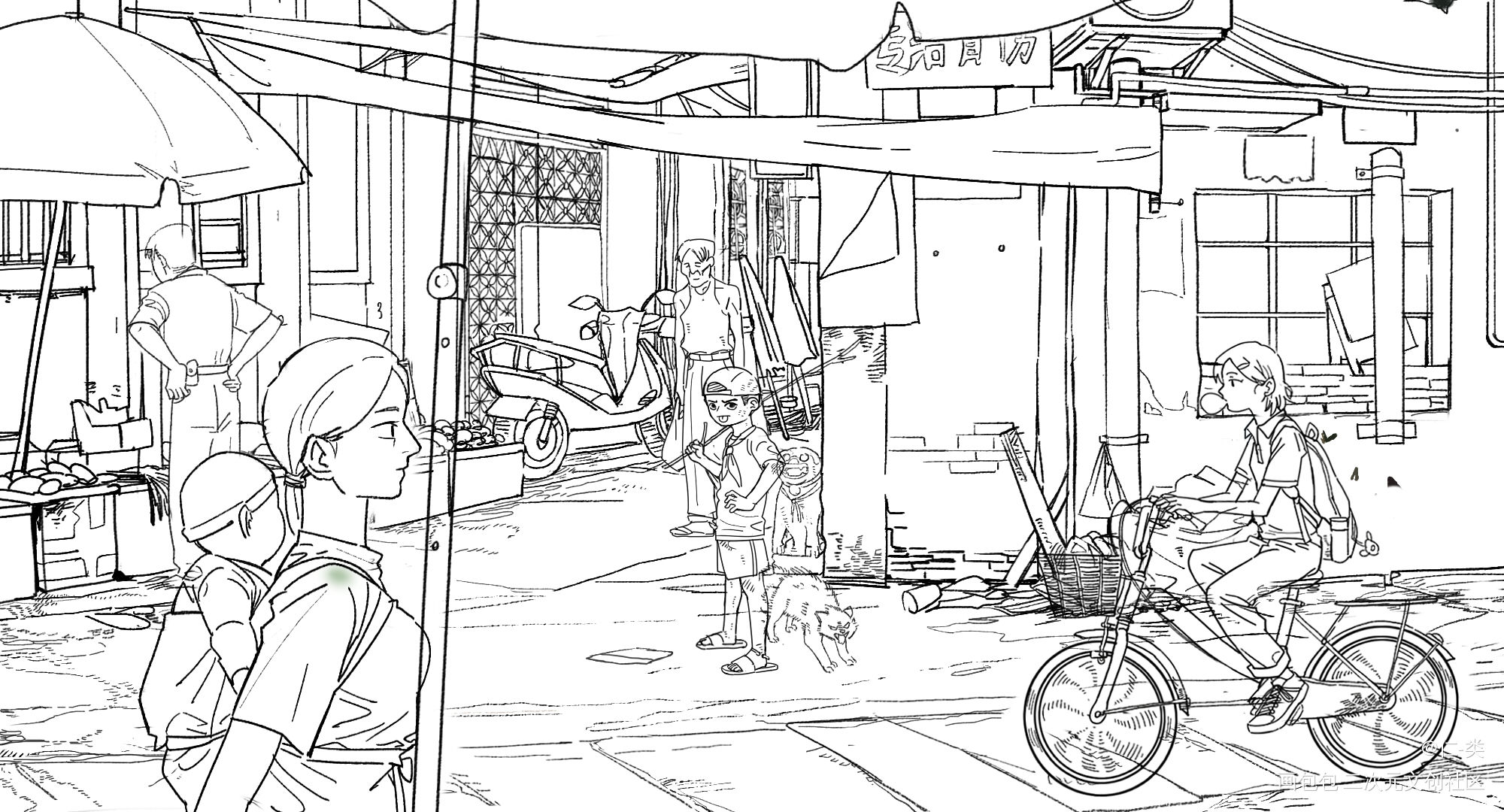 街道_sai中国风厚涂插画绘画原创绘画作品