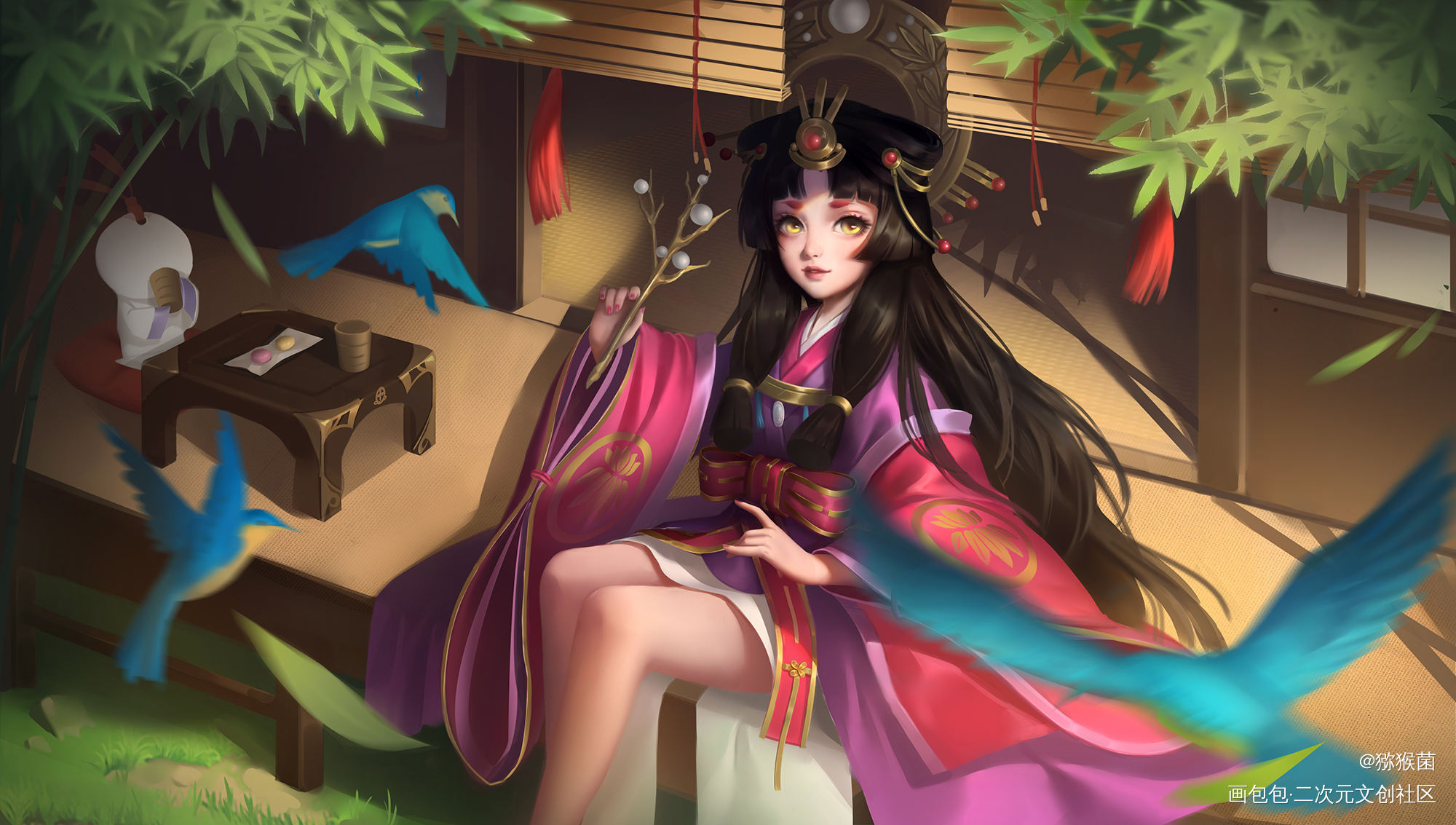 插画练习_阴阳师辉夜姬厚涂少女头像插画练习绘画作品