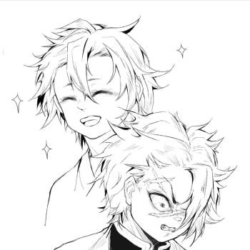 他曾经少年_鬼灭之刃不死川实弥线稿黑白头像头像绘画作品