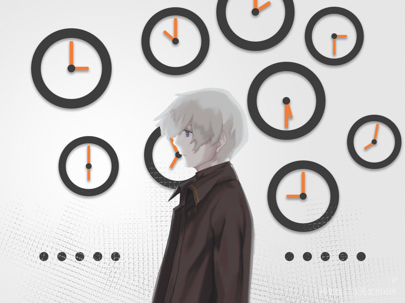 time_平涂日系少年白发插画原创绘画作品