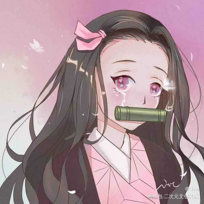 祢豆子-悲哀_鬼灭之刃灶门祢豆子平涂日系悲哀我要上首推我要上首推少女头像绘画作品