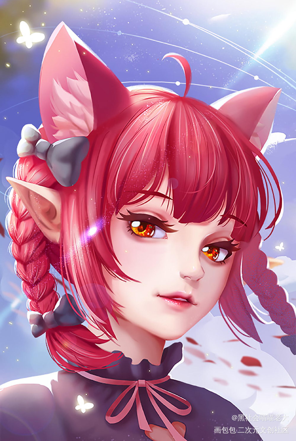 火焰猫燐_东方project火焰猫燐厚涂猫耳双马尾少女头像绘画作品