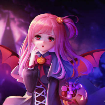 q版恶魔翅膀求点评求配文我要上首推少女万圣节头像插画原创绘画作品
