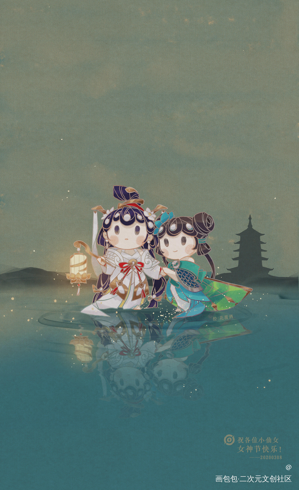 青蛇与白蛇_王者荣耀青蛇白蛇小乔大乔Q版插画壁纸绘画作品