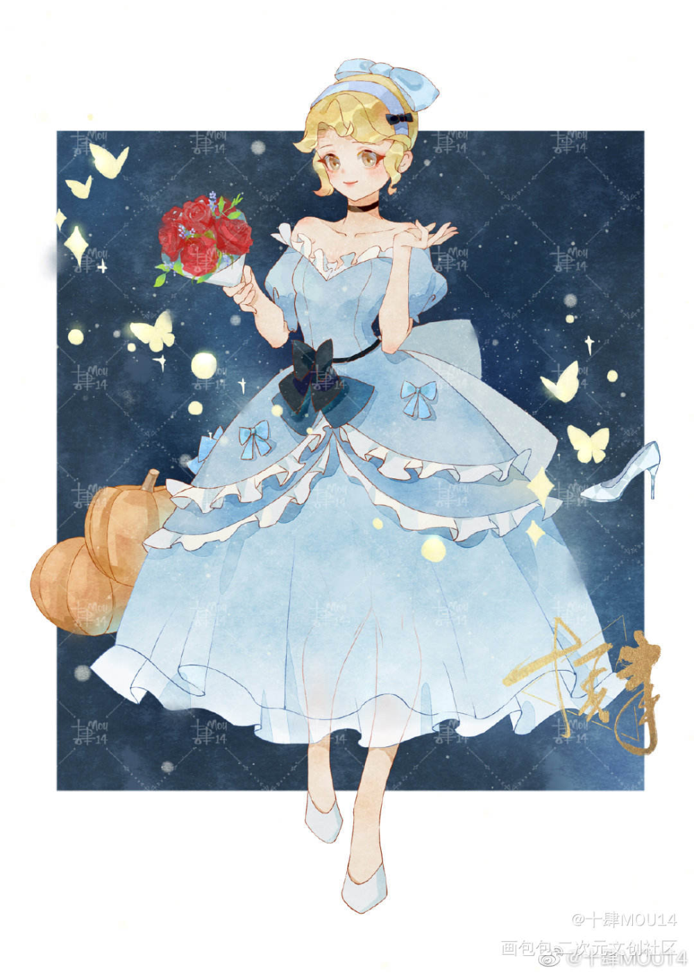 灰姑娘_公主平涂日系灰姑娘长裙少女同人绘画作品