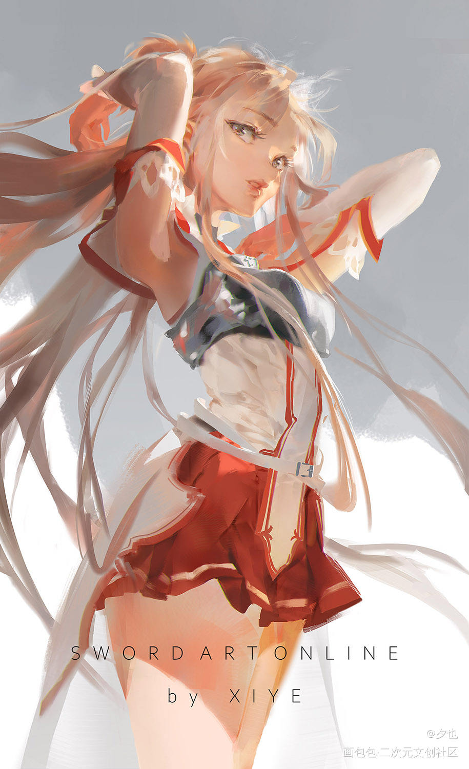 亚丝娜_刀剑神域亚丝娜立绘厚涂日系金发头像插画绘画作品