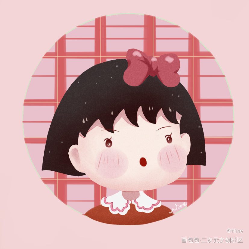 小丸子-惊讶_小丸子平涂日系Q版惊讶头像插画樱桃小桃子绘画作品