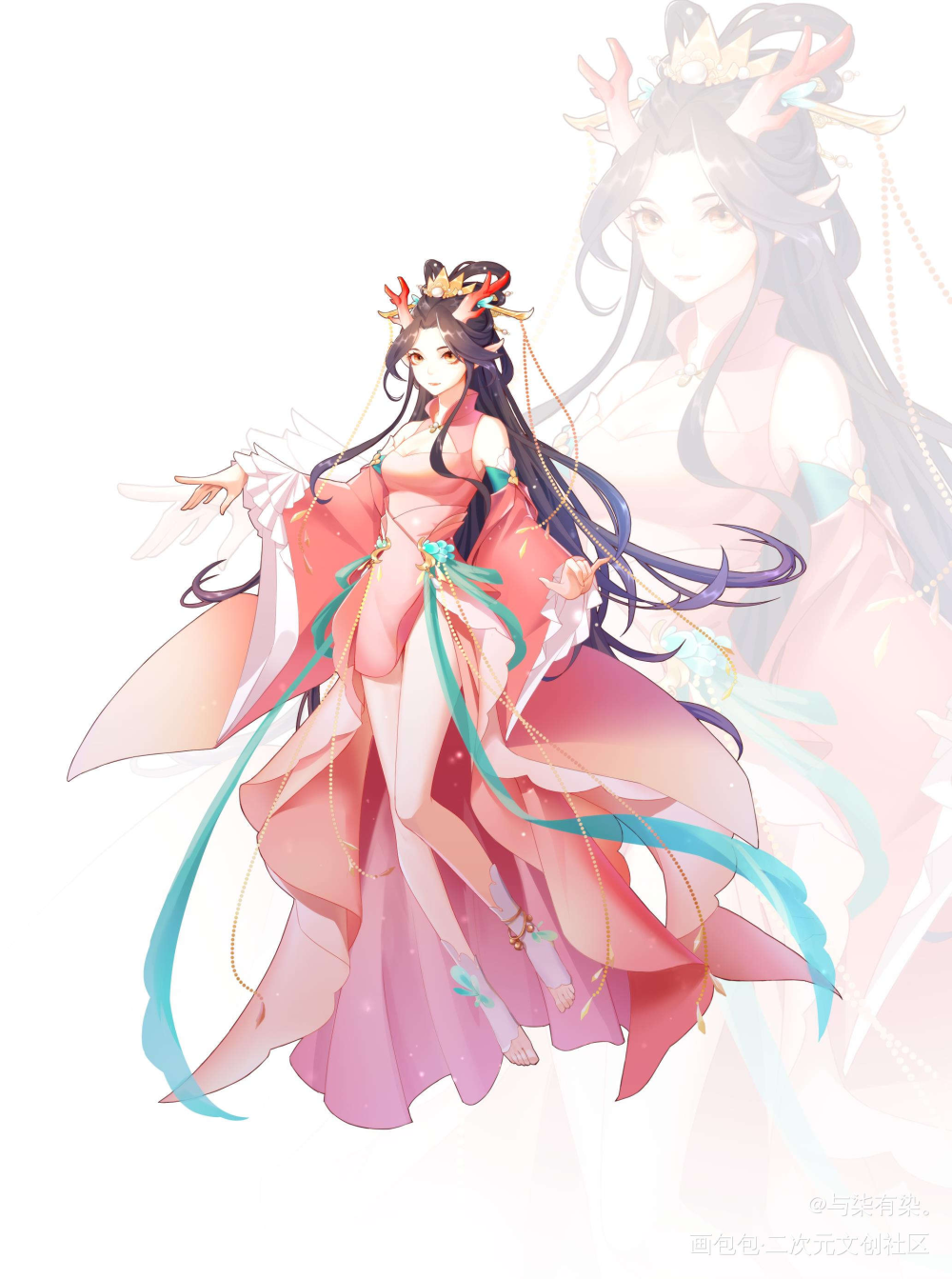 设计立绘练习 红龙女_红龙女立绘平涂日系原创oc绘画作品