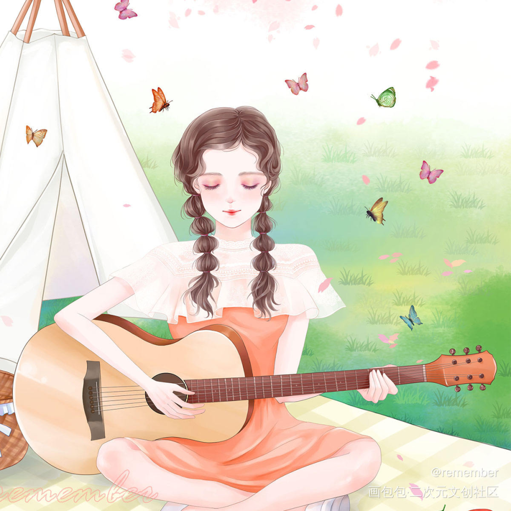 樱花盛开的季节，我们一起等待_厚涂平涂日系插画原创绘画作品