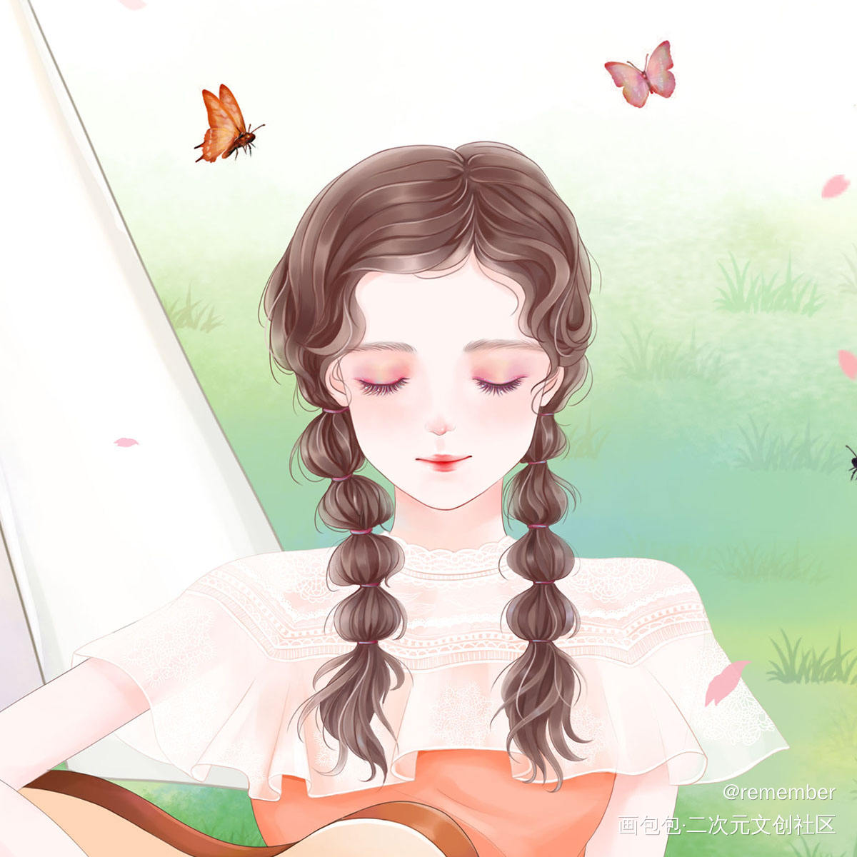 樱花盛开的季节，我们一起等待_厚涂平涂日系插画原创绘画作品