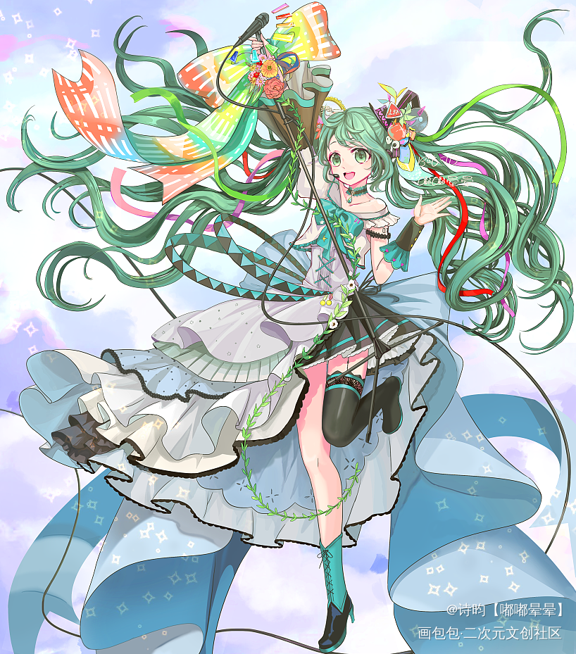 初音未来同人图_初音未来初音初音厚涂日系我要上首推插画初音miku绘画作品