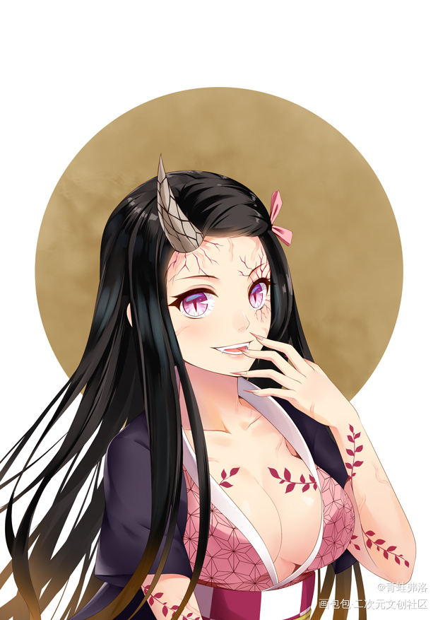 大豆！_鬼灭之刃祢豆子日系头像绘画作品
