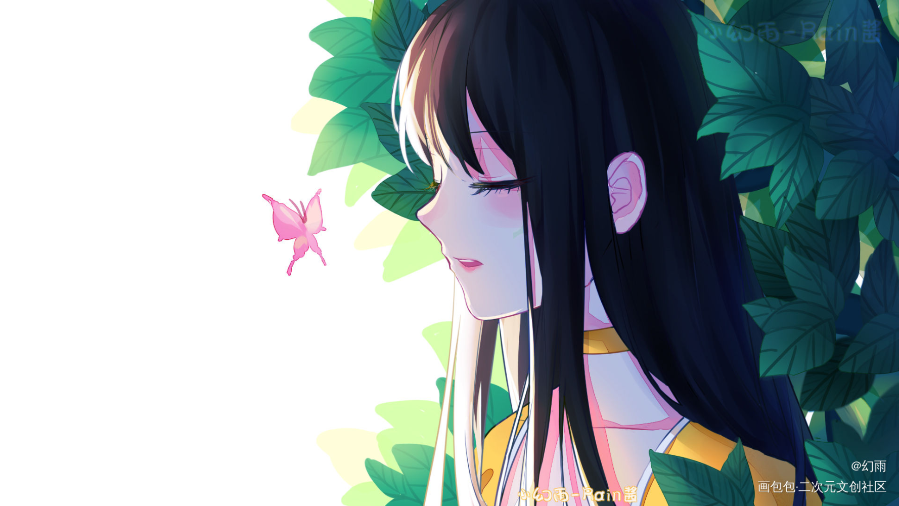 一个壁纸啦！_日系大头头像插画壁纸原创oc绘画作品