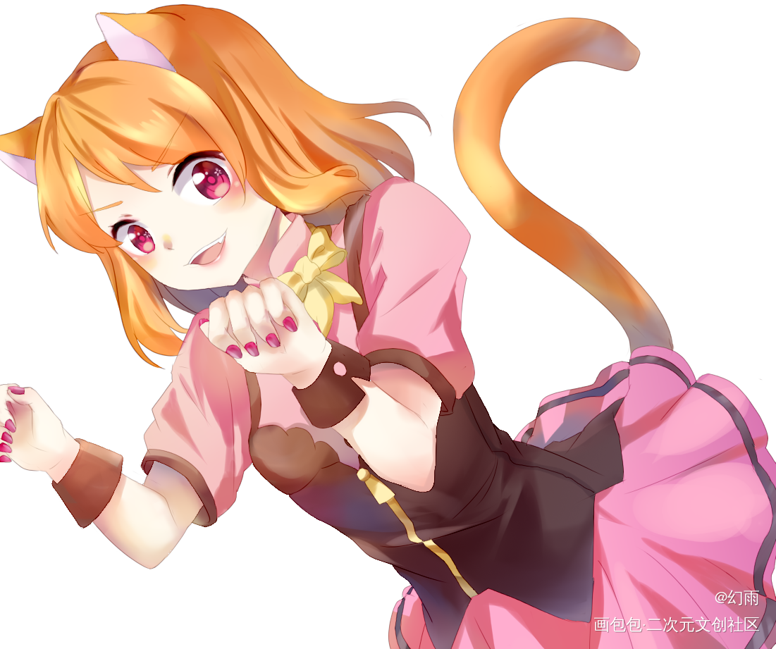 橙发猫娘_猫娘可爱平涂日系女仆兽耳插画原创oc绘画作品