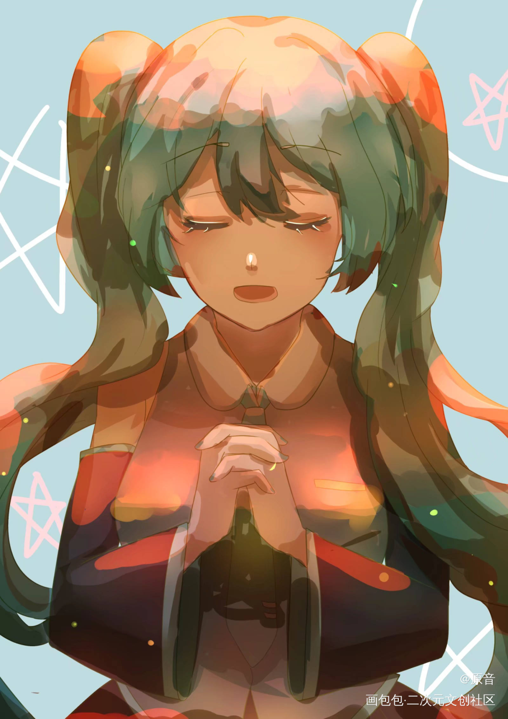 色彩练习_v家VOCALOIDVOCALOIDmiku初音未来平涂日系初音miku绘画作品