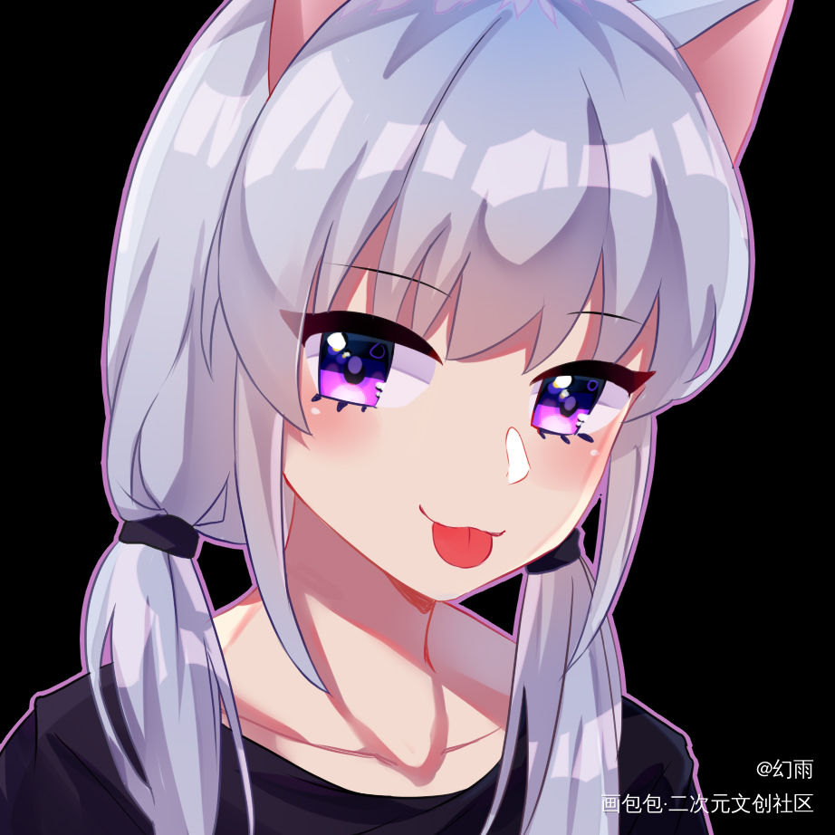 猫娘大头_猫娘可爱平涂兽耳大头头像原创oc绘画作品