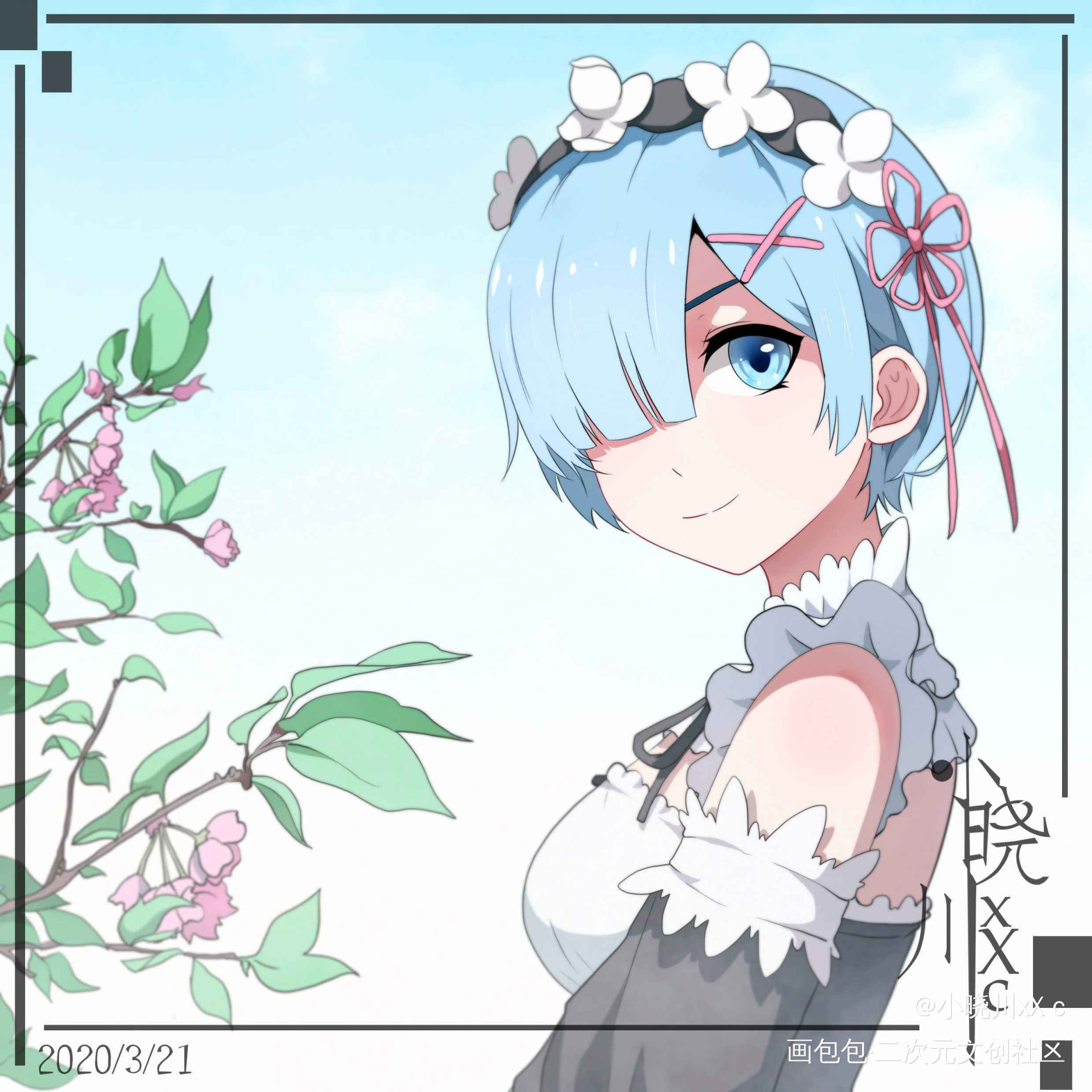 拉姆与蕾姆_Re：从零开始的异世界生活拉姆蕾姆平涂日系求点评我要上首推头像插画绘画作品