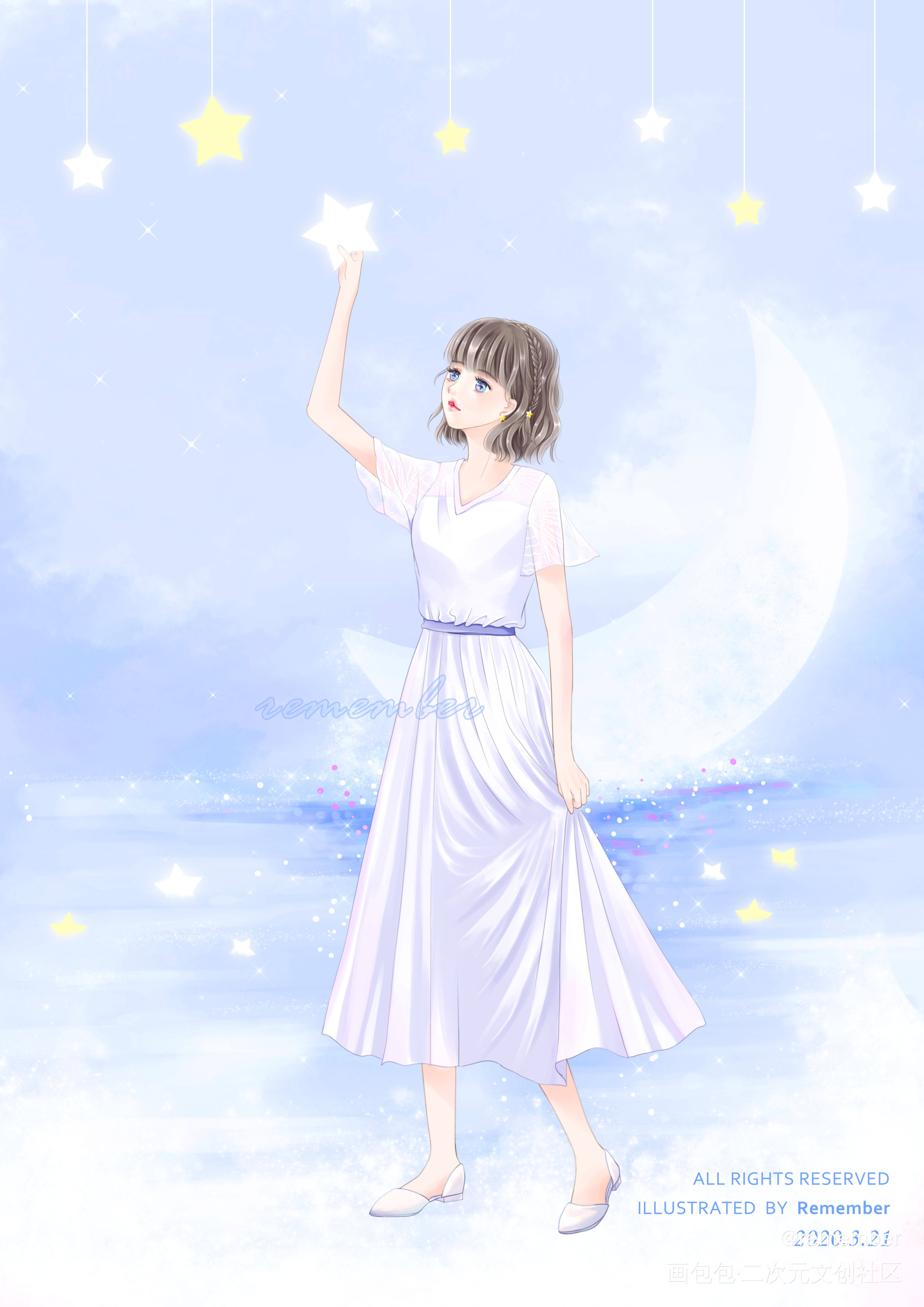 所念皆星河 星河皆是你_厚涂平涂日系原创绘画作品