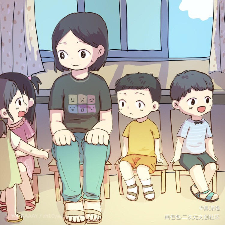 和小宝贝在一起_原创绘画作品