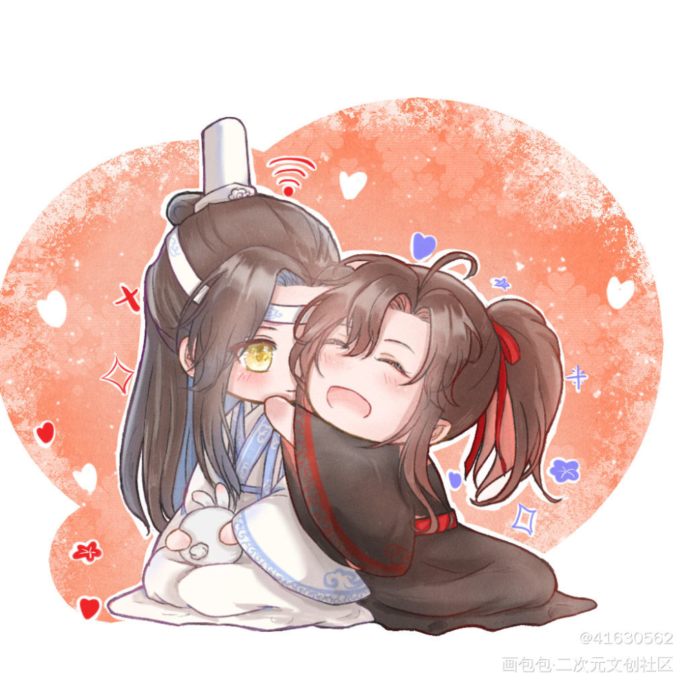 Q版忘羡_魔道祖师忘羡蓝忘机魏无羡平涂Q版绘画作品