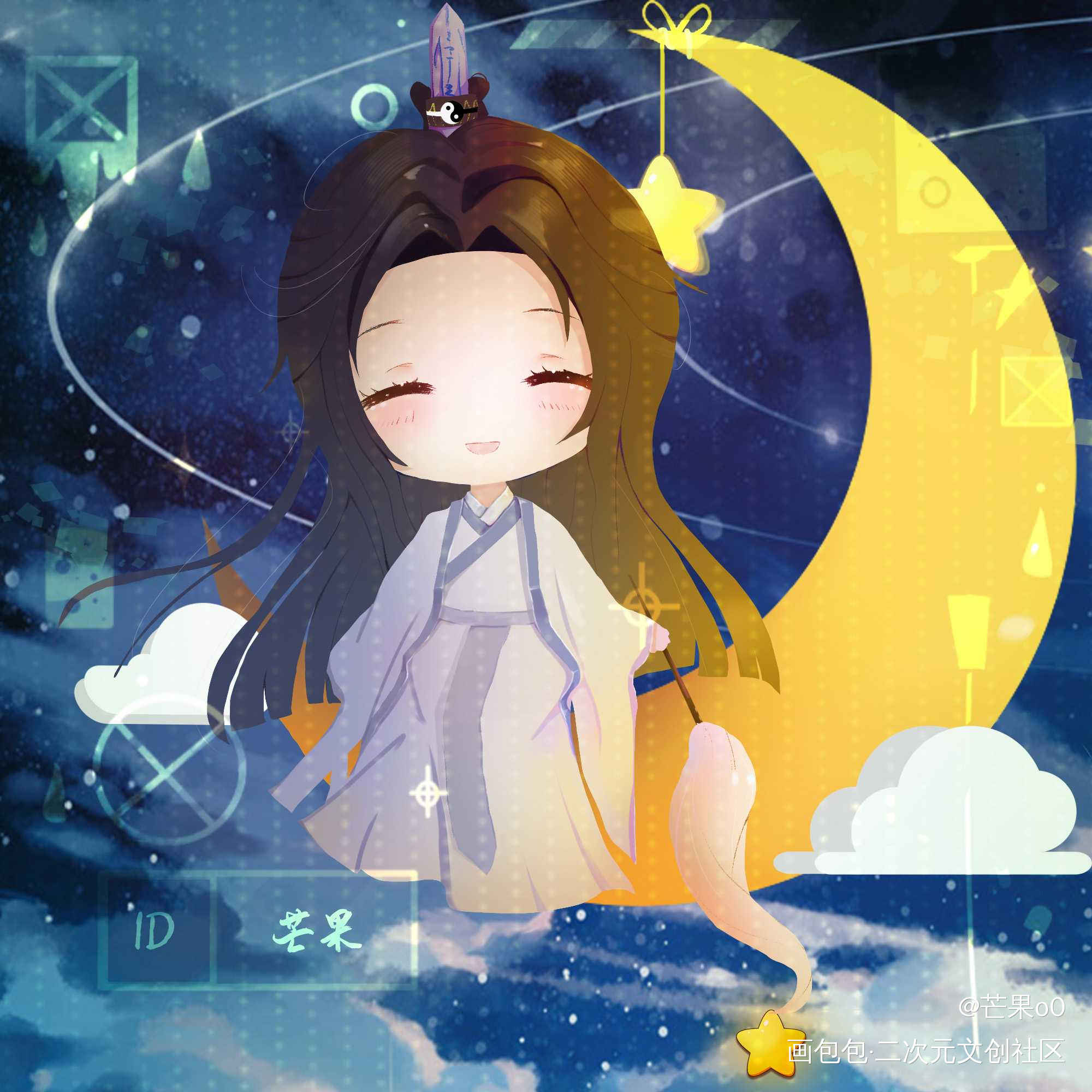 晓星尘_魔道祖师晓星尘晓星尘平涂Q版头像插画天官赐福，魔道祖师，魔卡少女樱绘画作品