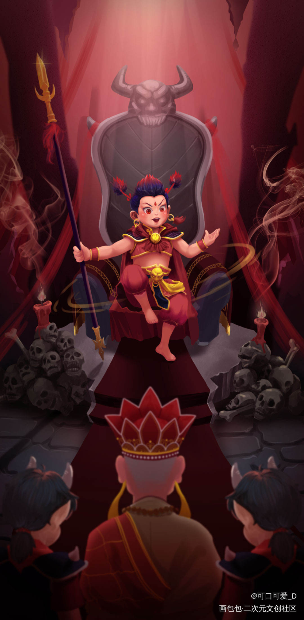 红孩儿_红孩儿厚涂插画原创绘画作品