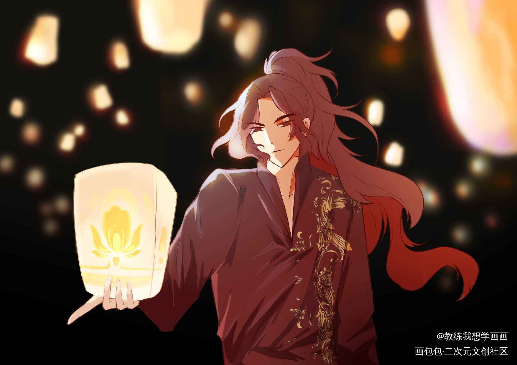 千灯之约——韩信_王者荣耀平涂日系头像绘画作品
