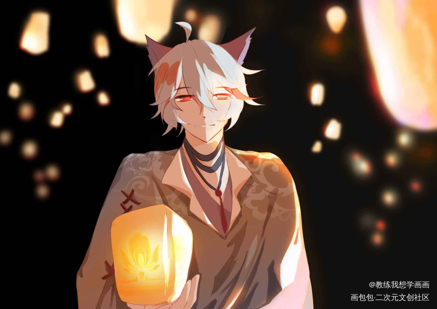 千灯之约——守约_王者荣耀平涂日系头像绘画作品