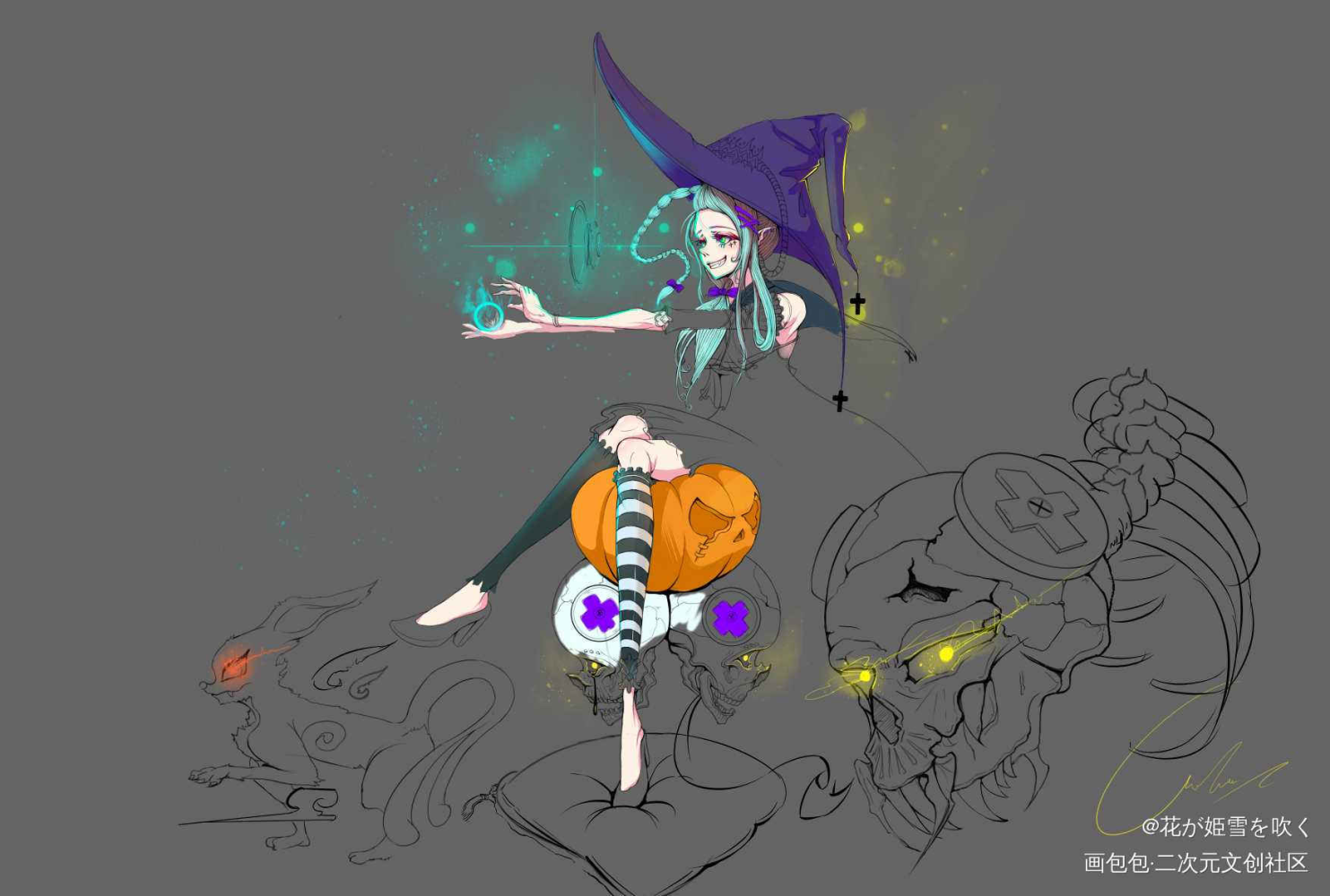 万圣节主题IP女巫设计插画_1080p超清画质长期作品黑暗系风格万圣节主题插画个人设计插画创意平涂平涂日系IP设计万圣节插画周边设计板绘插画原创人物IP设计板绘绘画作品