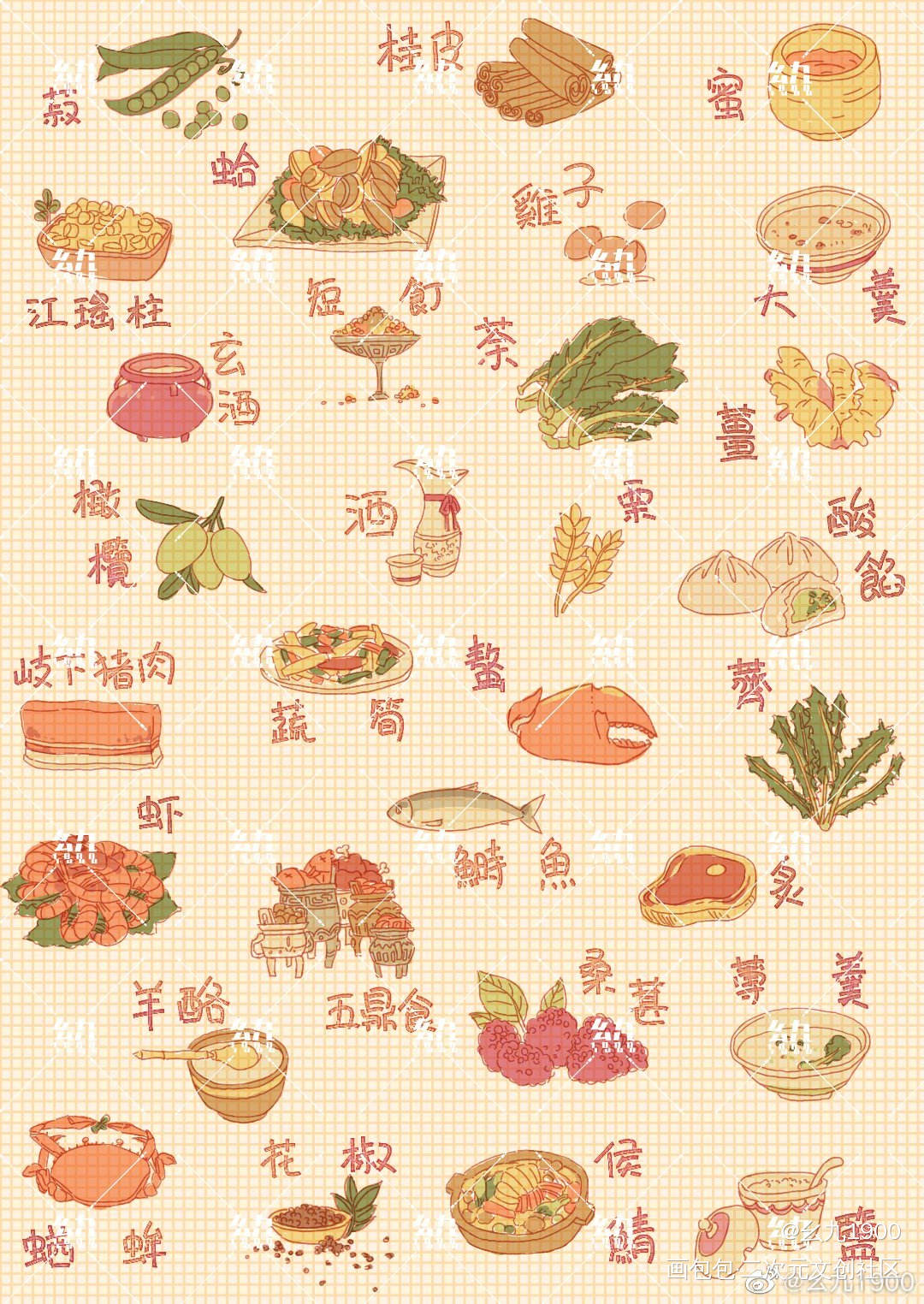 古代食谱图鉴_装饰画平涂图鉴我要上首推插画原创绘画作品