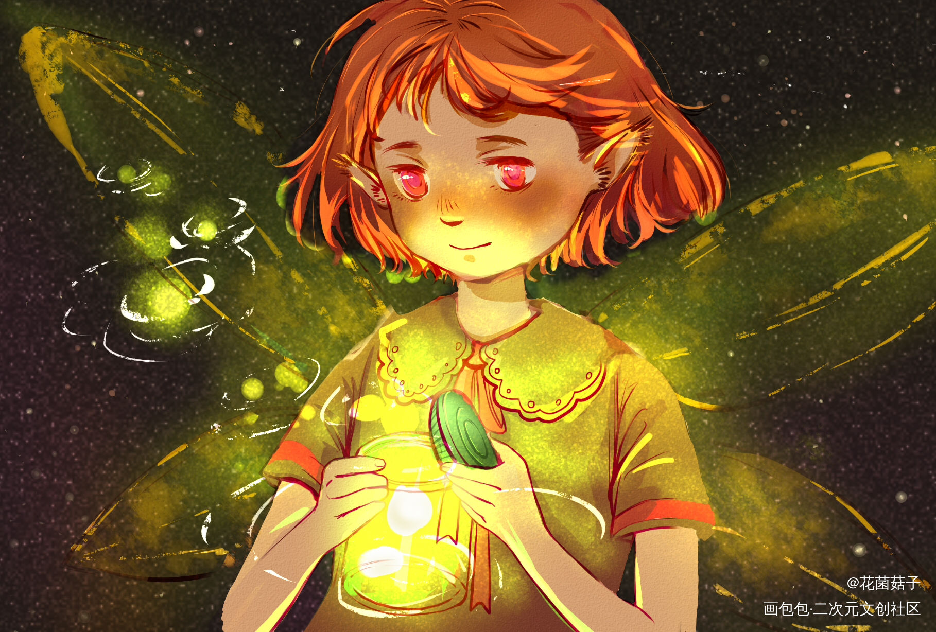 萤光_平涂花菌绘画作品