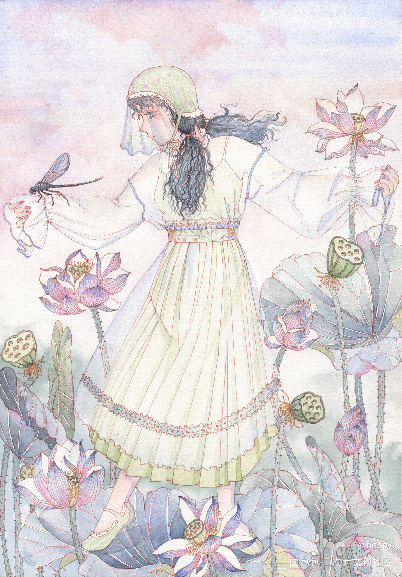 立夏_水彩求配文插画原创绘画作品