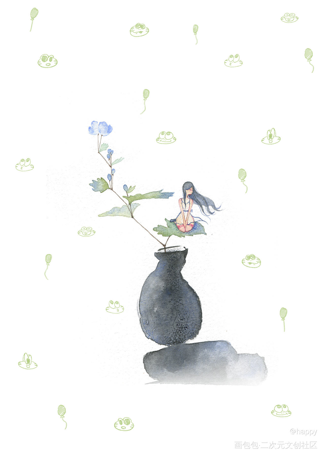 夏日清爽_水彩插画原创绘画作品