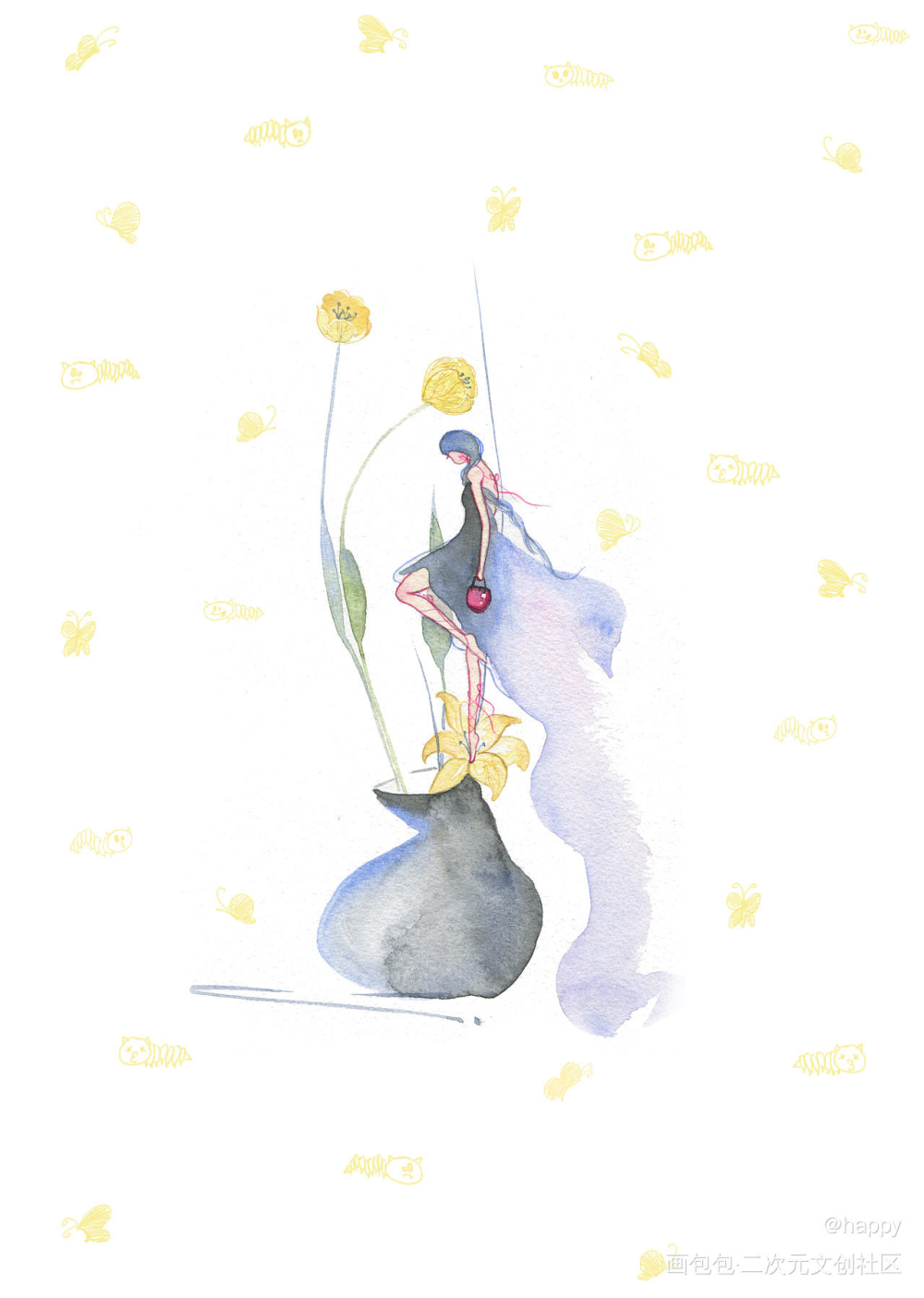 夏日清爽_水彩插画原创绘画作品