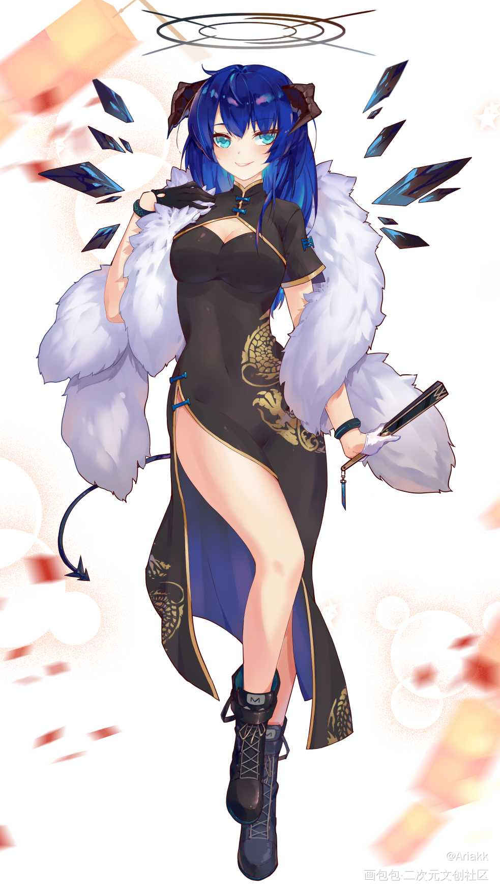 能天使和蓝天使旗袍_明日方舟莫斯提马能天使日系角色立绘我要上首推头像绘画作品
