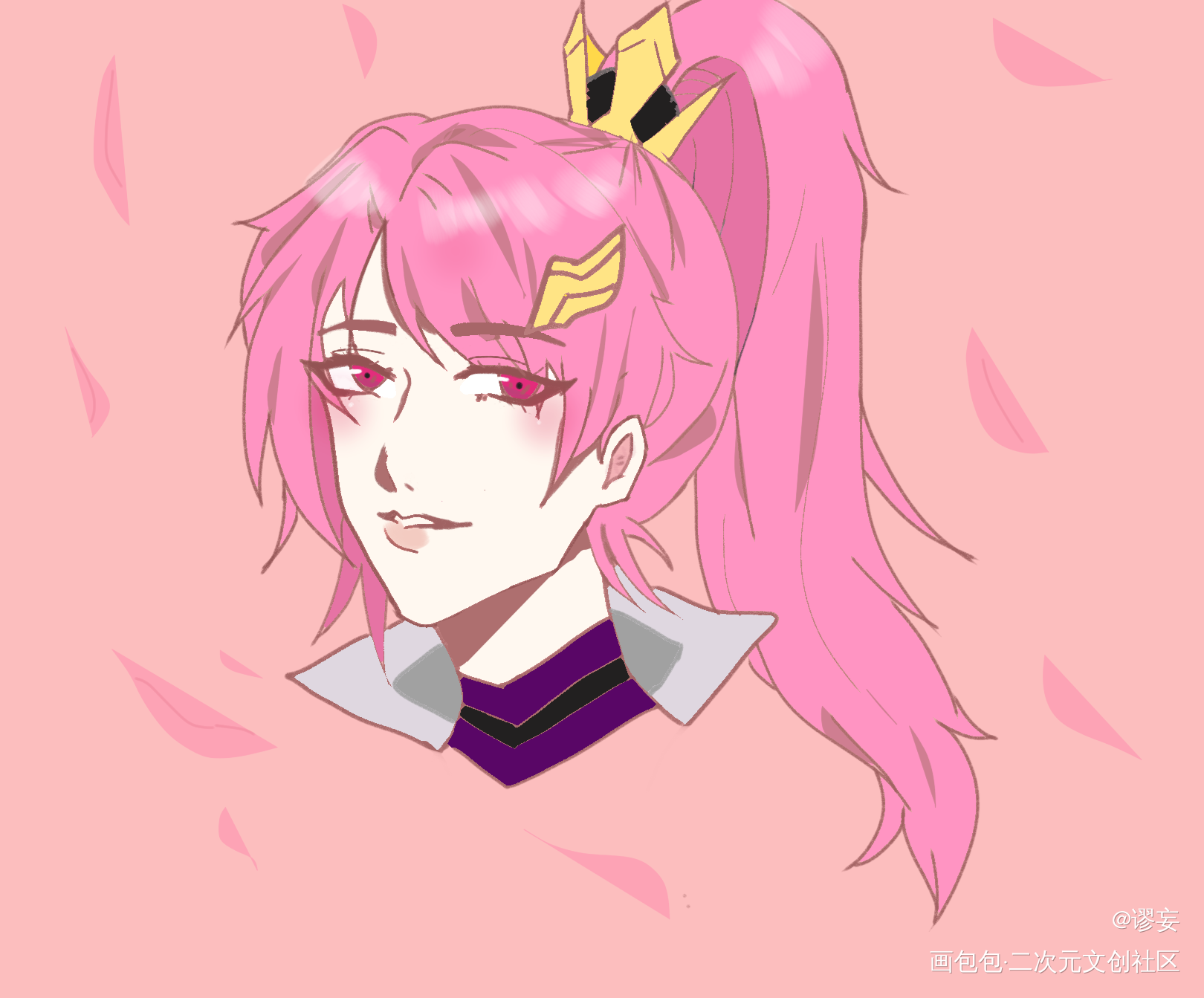 放一下另一个版本的。_王者荣耀花木兰平涂头像绘画作品