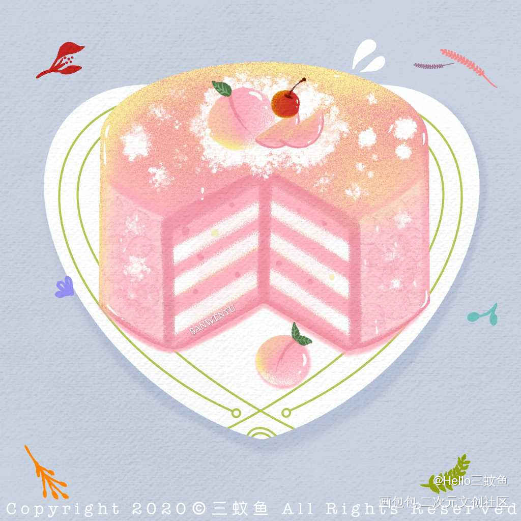 无法抗拒的甜品2～_平涂蛋糕我要上首推插画水蜜桃甜品板绘插画绘画作品